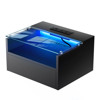 Carlette Floating Nightstands with Charging Station Floating Nightstand Set with Glass