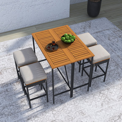 Table de bar d'extérieur 5 pièces en bois d'acacia