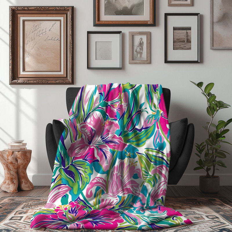 Motif de balise maritime - 1 pièce Sherpa Premium, L 60 po x L 80 po, Fleurs élégantes à l'aquarelle