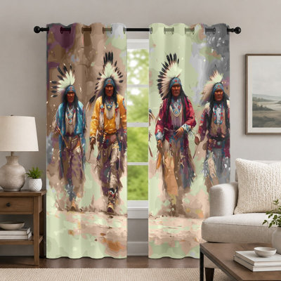 2Pcs Tribal Chief Pattern Curtains, Native American Style Curtain, Artistic Folk Print Grommet Drapes, Window Treatment for Bedroom Living Room Decor