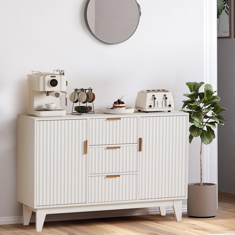 Large Fluted Buffet Cabinet with Storage,47.2" Modern Sideboard Buffet,Wood Farmhouse Coffee Bar Kitchen Storage Cabinet