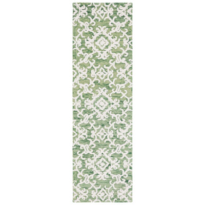 Arieah Damask Handmade Tufted Wool Green/White Area Rug