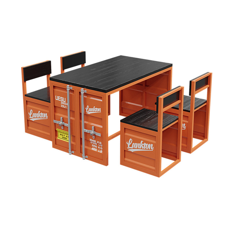 Mykena 4 - Person Solid Wood Top Trestle Dining Set, Orange, Orange/Black
