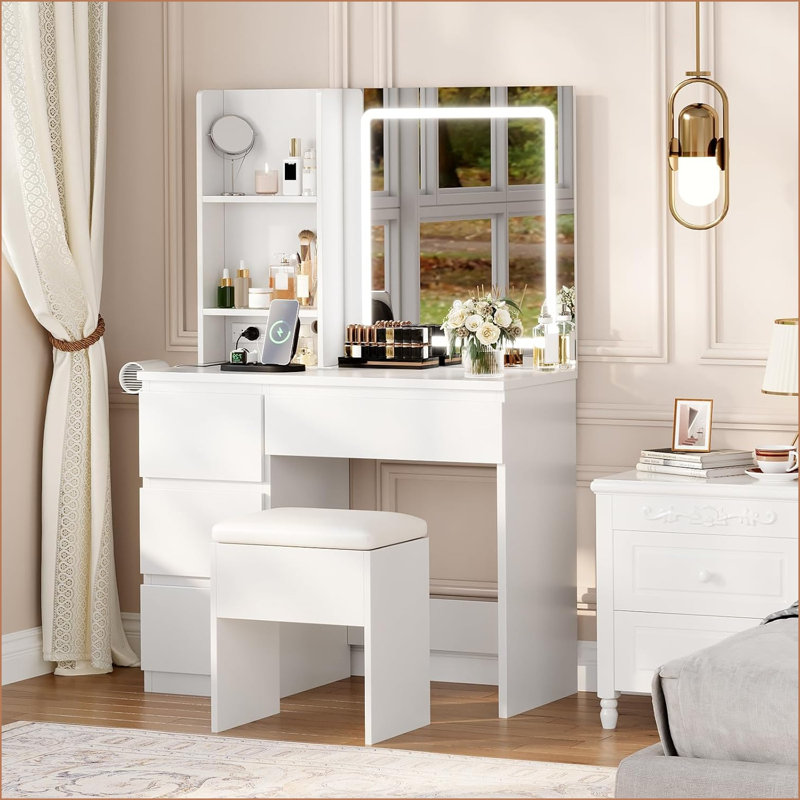 Dressing Table with Mirror, White