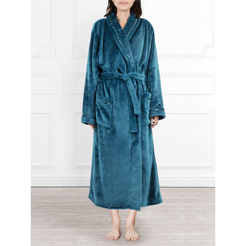 Peignoir mi-mollet en molleton avec poches, G / TG, Bleu mer