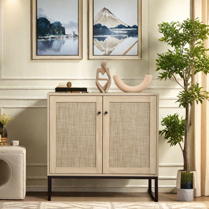 Rattan Buffet Cabinet With Storage Adjustable Shelf