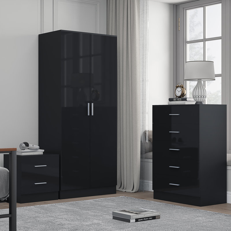 Eva Piece Bedroom Set, Black Gloss / Black Oak