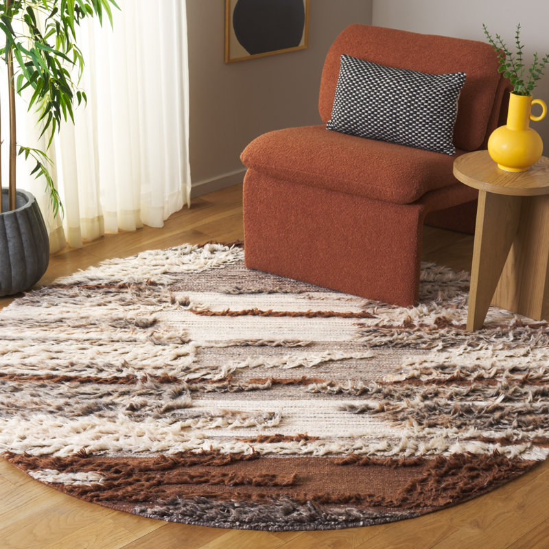 Alimatou Hand Knotted Wool/Cotton Abstract Rug in Gray/Brown, Round 6'