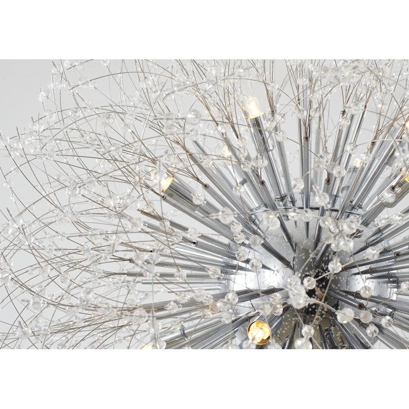 Lustre en acier inoxydable chromé 16 lumières avec détails en cristal transparent