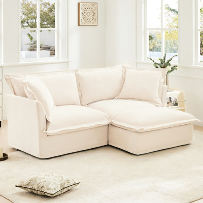 Chenille crème pour 2 sièges avec coussins de fleurs détachables, siège luxueux convertible et assise profonde
