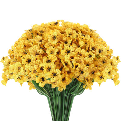 16 Bundles Artificial Flowers UV Resistant Outdoor Plants No Fade Faux Plastic Shrubs Fake Silk Flowers Window Box Garden Porch Home Decoration