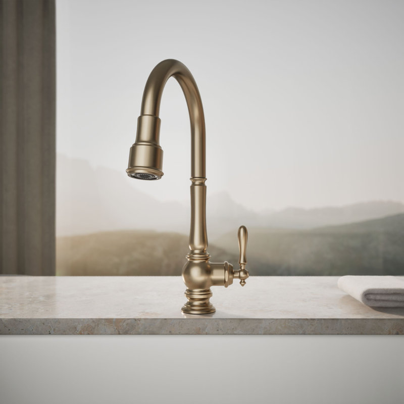 Artifacts® Pull Down Single Handle Kitchen Faucet, Vibrant Brushed Bronze