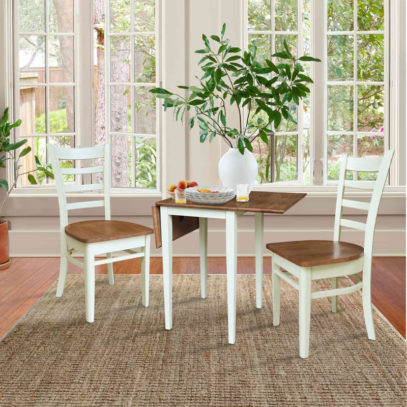  Deilany Small 3 Piece  Dual Drop Leaf Solid Wood Dining Set, Hickory/Shell