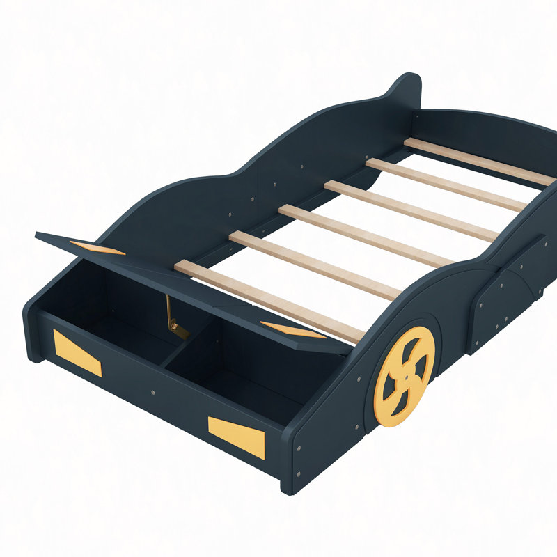 Lit plateforme avec roulettes et rangement Race, Bleu très foncé
