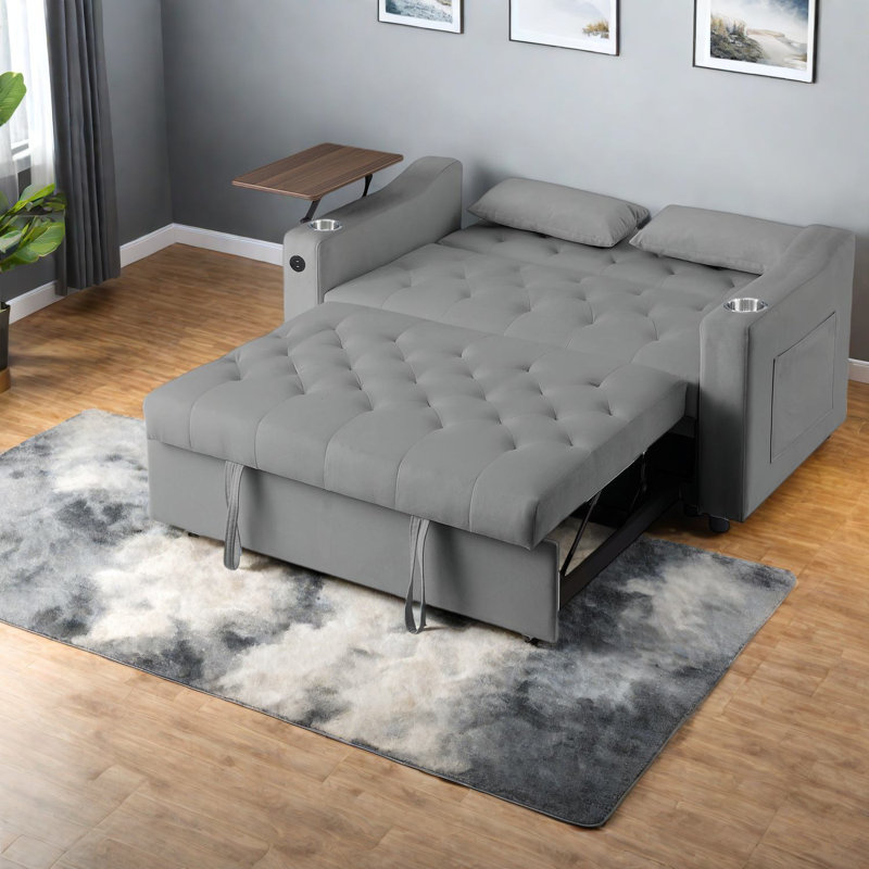 Multifunctional Light Grey Velvet Sofas, Modern Sleeper For Home