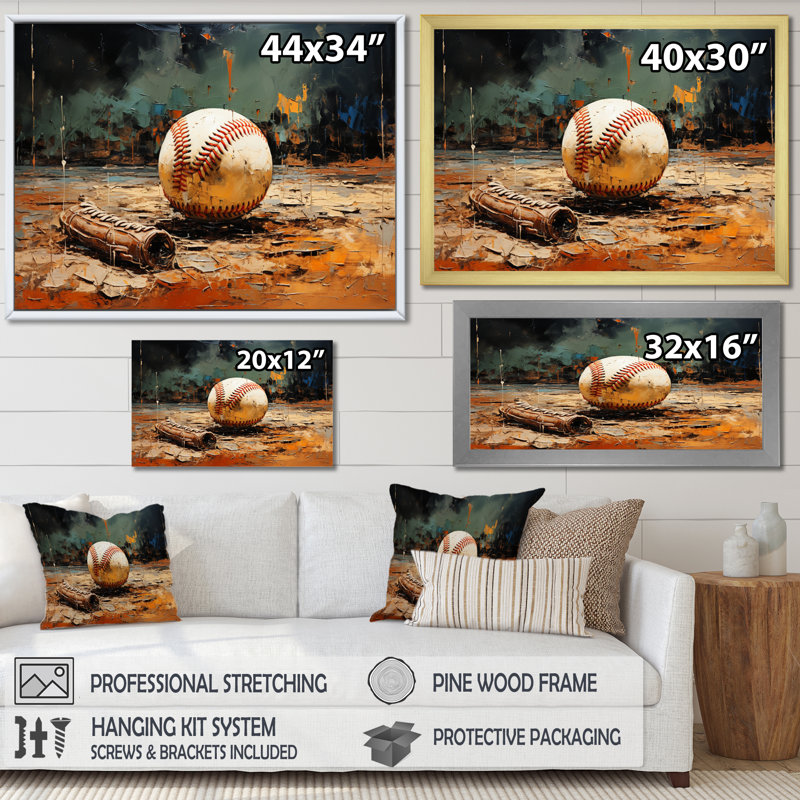 " Baseball Collage Glove And Ball ", Gold Picture Framed, 34" H x 44" W x 1.5" D