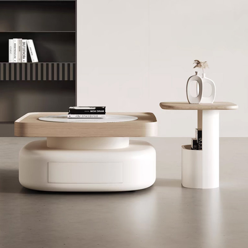 Table basse légère et luxueuse, Blanc / bois noueux