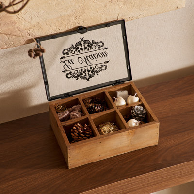 Antique Vintage Jewellery Storage Box with Decorative Lid, Wooden Organizer with Compartments