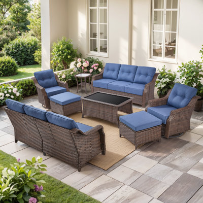 Craftedcane 8-Person Outdoor  PE Wicker Patio Conversation Set With 6" Thickness Cushions
