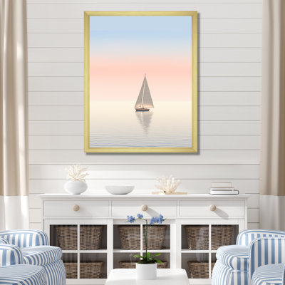 «Coastal Calm», photo de voilier rose et bleu sur toile