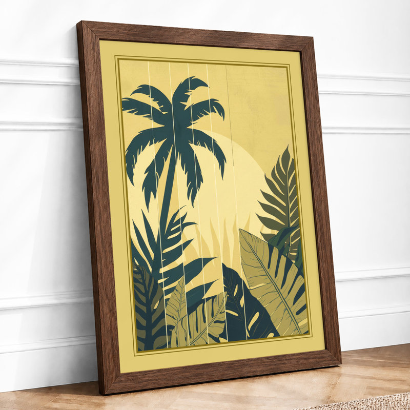 Tropical Palms Art Deco - Framed Print, A3 - 42.0 x 29.7 cm, Walnut