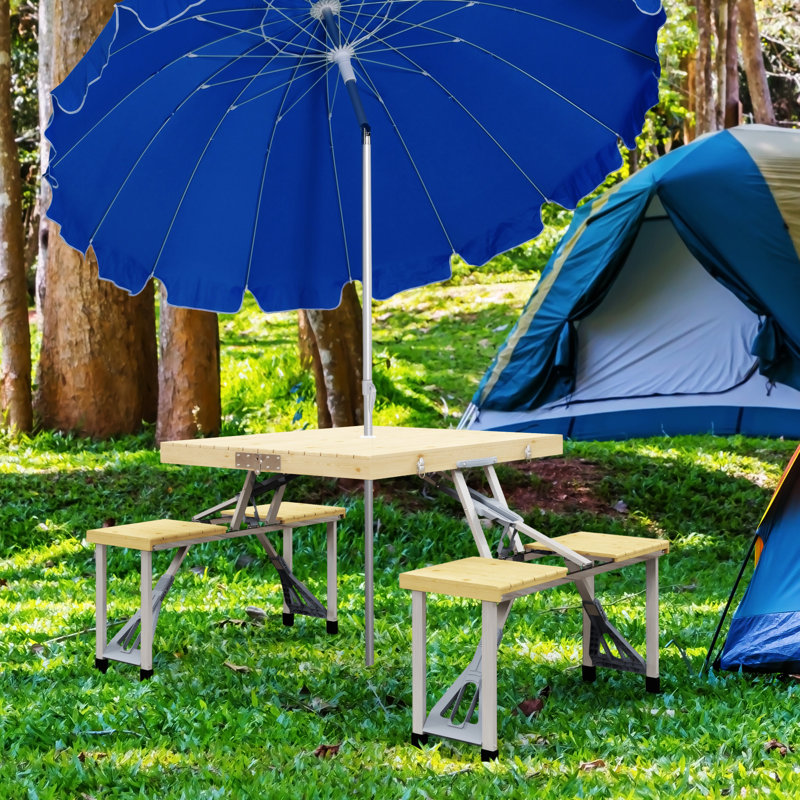 Table de pique-nique pliante Outsunny avec sièges et trou pour parasol