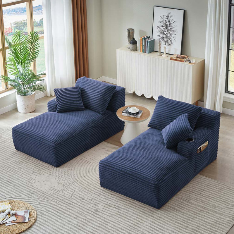Canapé en velours côtelé double Corduroy, H 28,7 po x l 70,9 po x P 61,8 po, Bleu