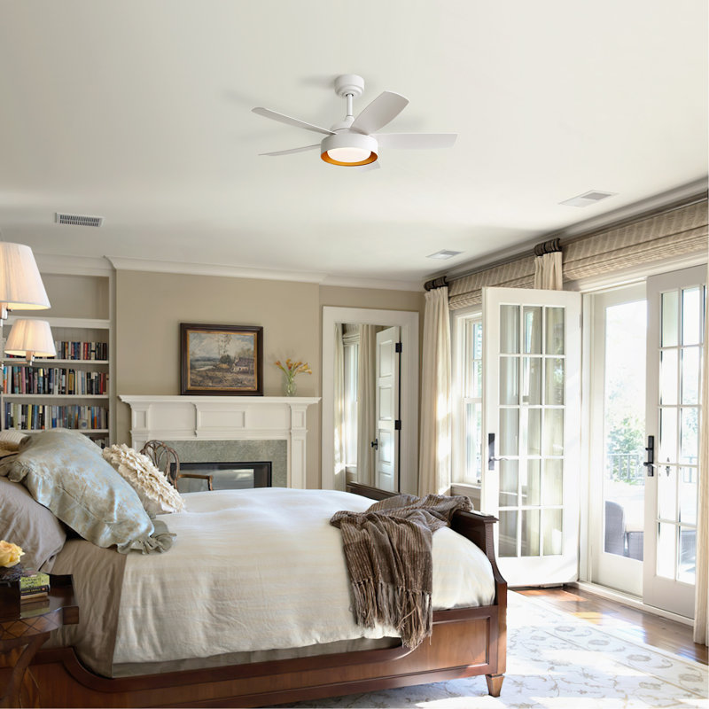 Ventilateurs de plafond de 42 pouces avec lumière DEL 22 W et télécommande 6 moteurs à courant continu réversible blanc pour chambre à coucher