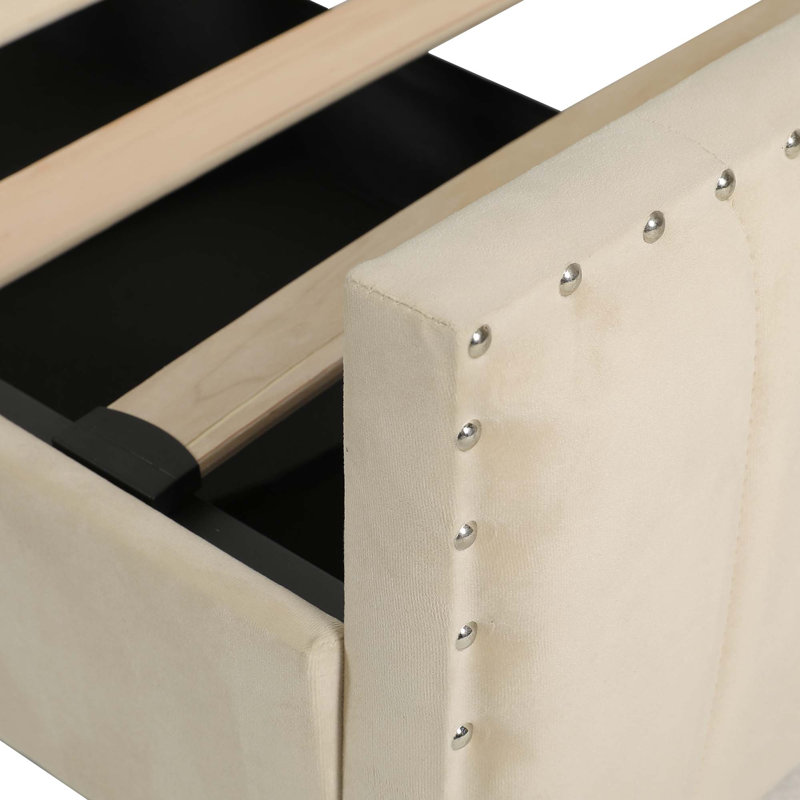 Ivy Bronx Velvet Upholstered Bed Frame With 4 Drawers, Power Outlets & LED Lights, Queen