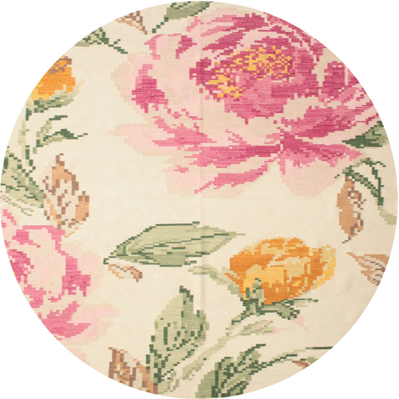 Tapis jaune/orange/rouge contemporaine, Rond 5 pi