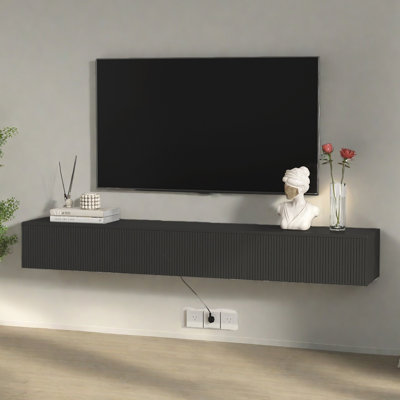 Calonne Floating Fluted TV Stand Up to 70" TV , Wall Mounted Media TV Console, LED Entertainment Center with Flip-Down Storage