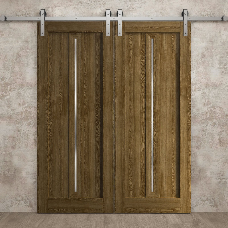 Porte de grange double moderne | Ego 5014 | Ensemble de rail argenté | Portes intérieures solides, Chêne marbré