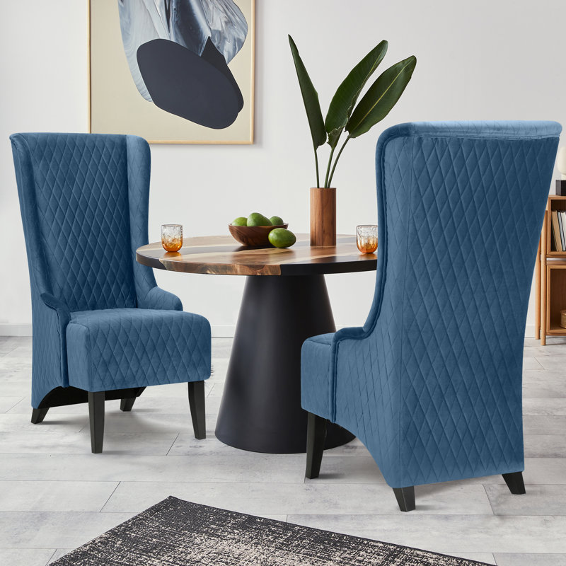 Jillianna Upholstered Wingback Chair, Blue Polyester Blend