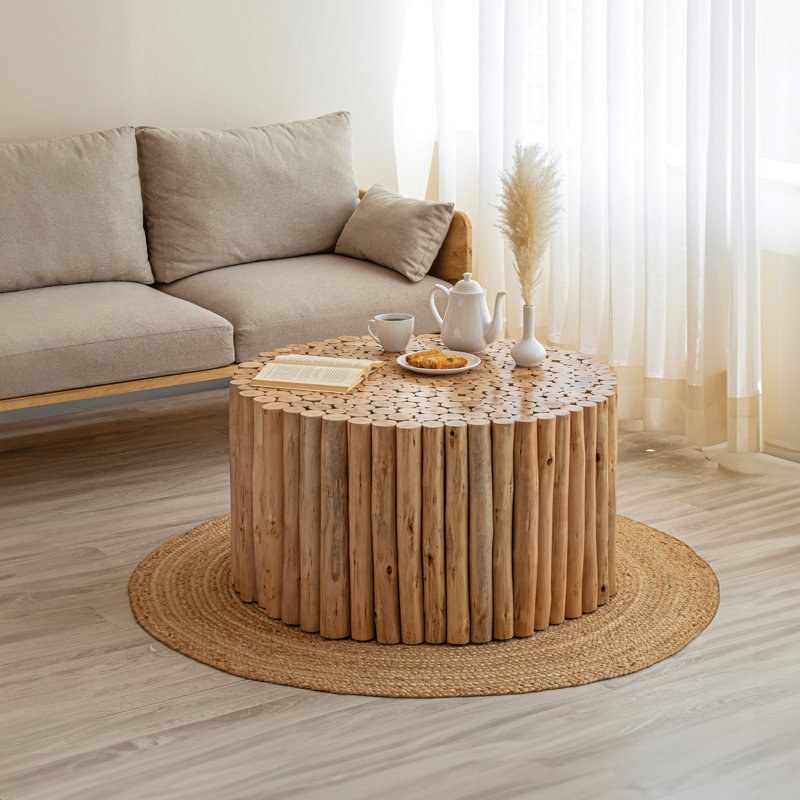 Table de salon en bois naturel avec rangement ouvert de style moderne