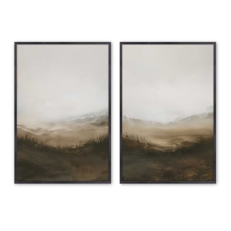 Fogbound Meadows Set of 2 Prints in a Frame, Weathered Zinc, 15.25" H x 24.5" W
