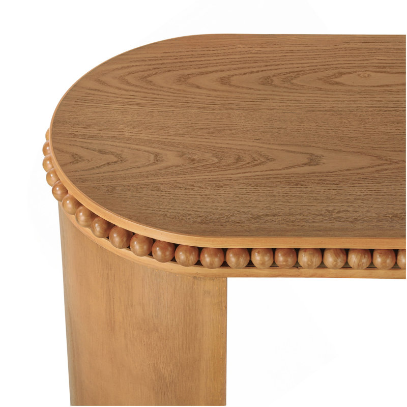 Console rétro Mirod avec garniture perlée et pieds courbés réversibles, finition en placage de bois naturel