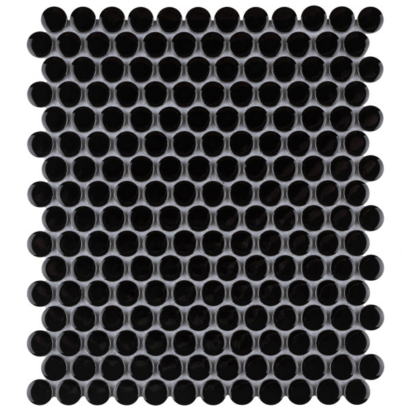 Metro Penny Glossy Black 9-3/4" x 11-1/2" Porcelain Mosaic Floor and Wall Tile