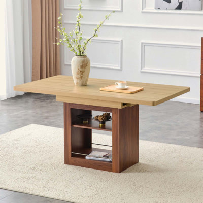 Table de salle à manger extensible avec espace de rangement, table de cuisine extensible de 150 cm à 180 cm. Table coulissante rectangulaire avec cadre robuste en MDF couleur noyer, pouvant accueillir de 4 à 8 personnes.