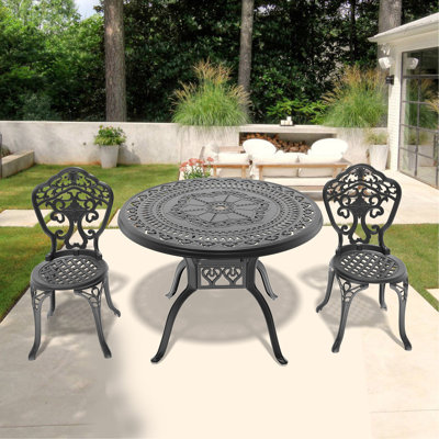 Ensemble 3 pièces de mobilier de salle à manger en fonte d'aluminium toutes saisons avec cadre noir