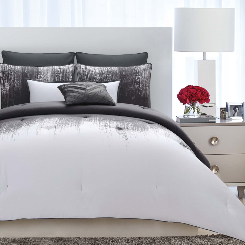 Ensemble d'édredon Vince Camuto Lyon Gris, Édredon pour lit simple TG + 1 taie décorative