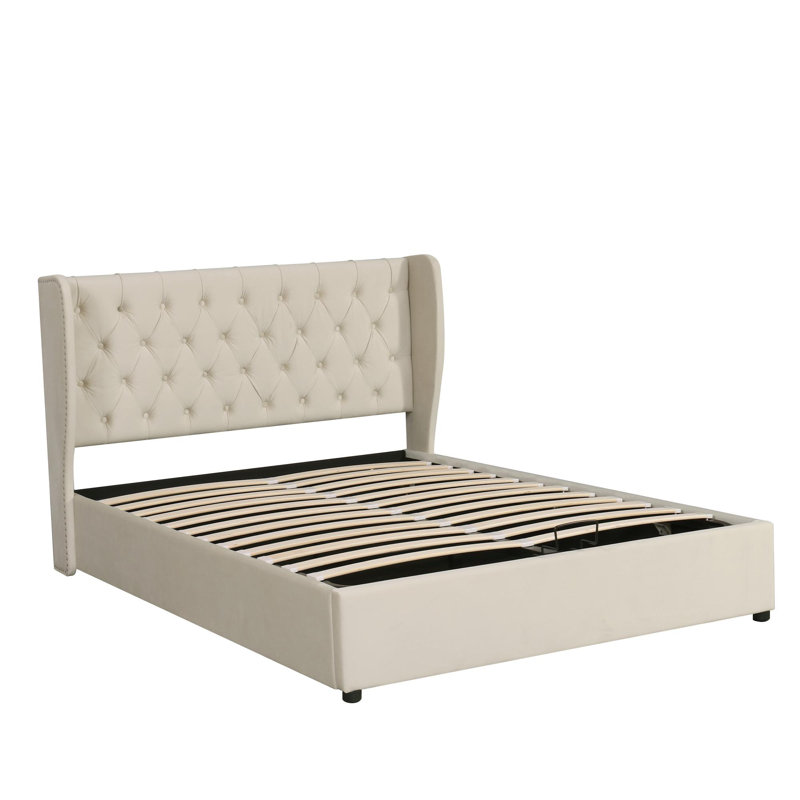 Payette Upholstered UK Double - DE 135 X 190 Cm Ottoman Storage Bed, Beige