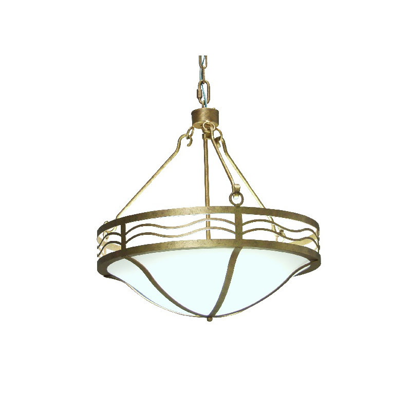 Luminaire bol suspendu unique à 3 lumières Marceline, Feuille d'automne, Faux albâtre