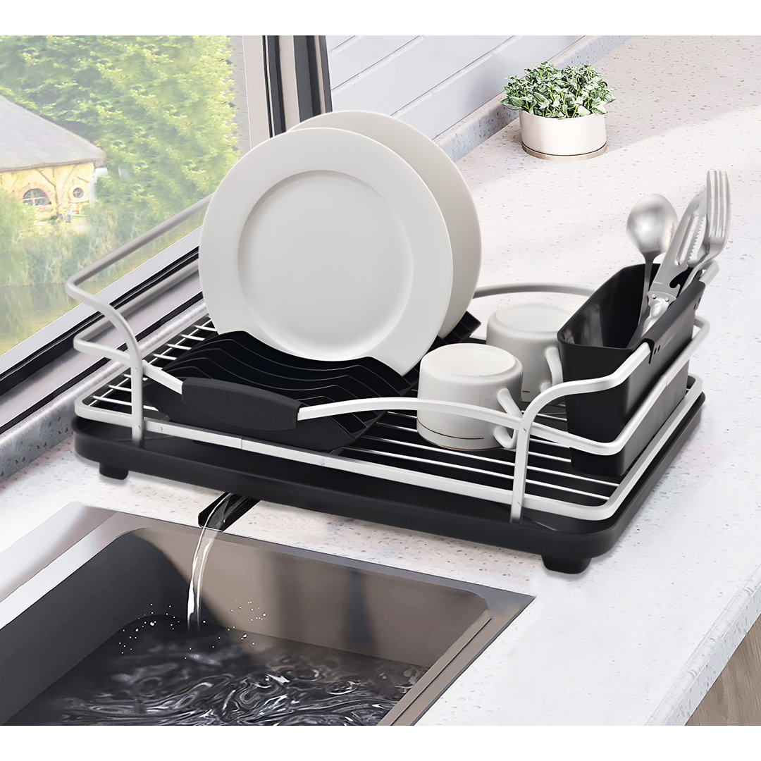 Belfry Kitchen Aluminum Dish Drainer, Dish Drying Rack With Removable Drip Tray, Storage Draining Board, Cutlery Holder & Cup Holder, Black