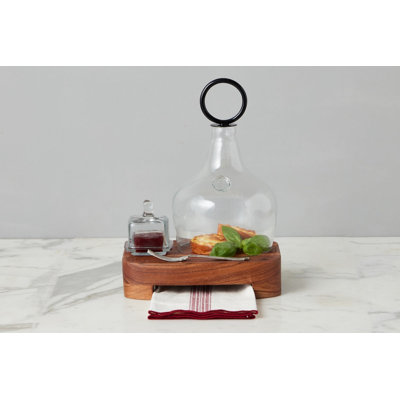 Glass Cloche Food Cover - Black Ring Handle