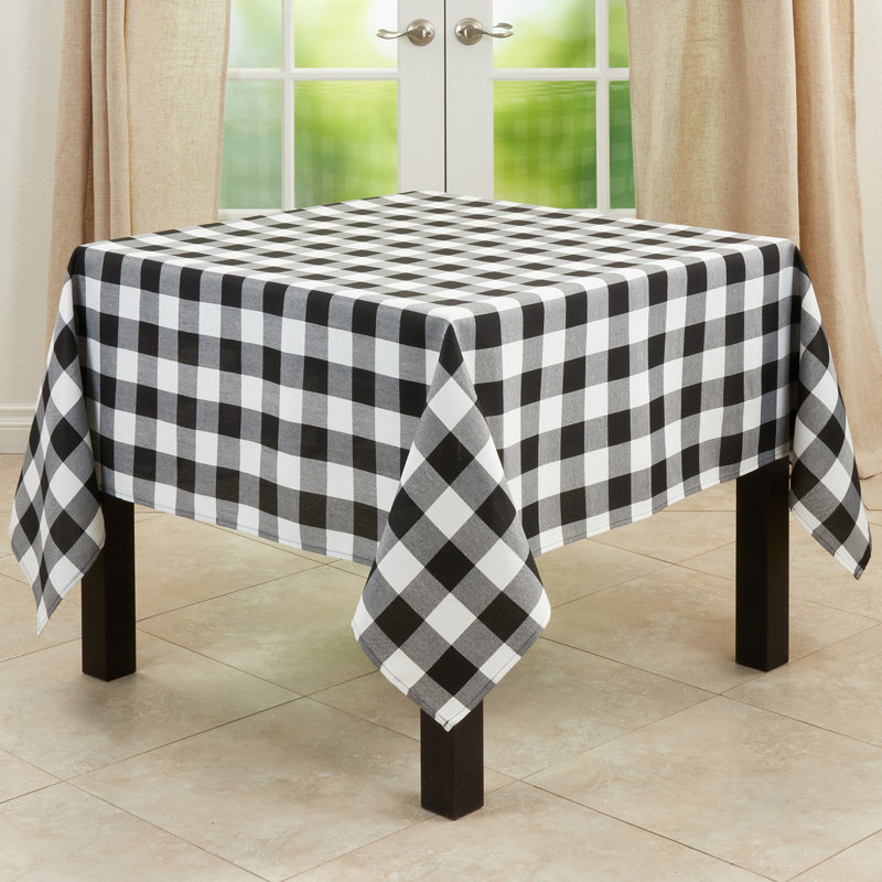 Salerno Buffalo Plaid Tablecloth, 70" W x 70" L, Black/White