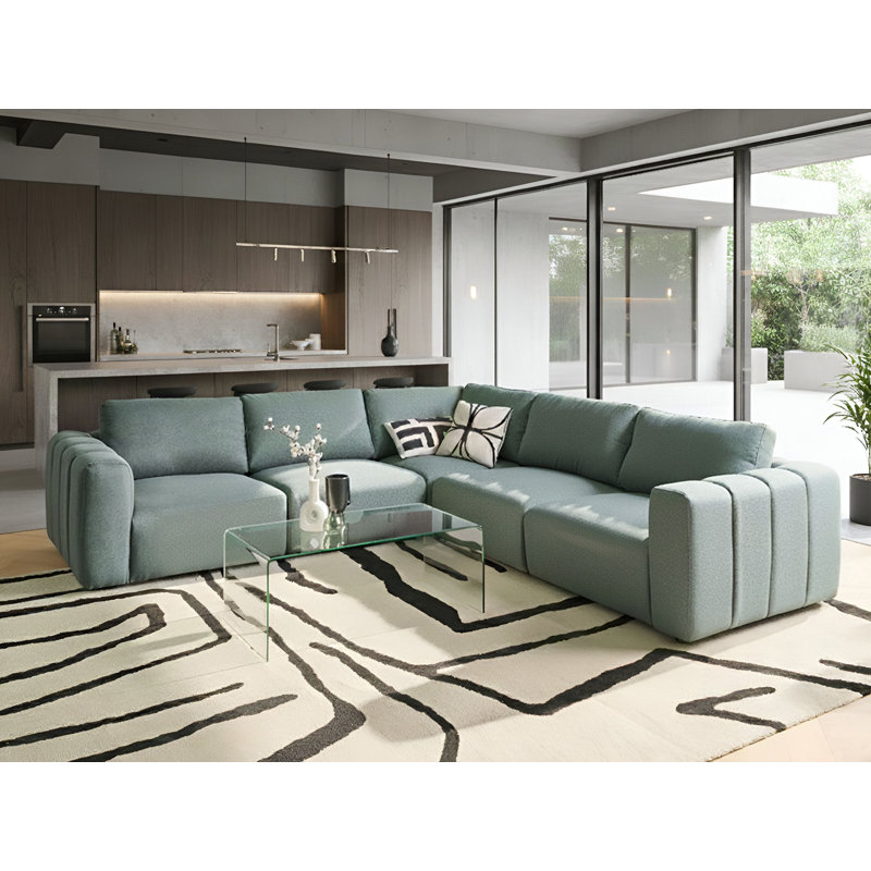 Blerata 5 Seater Corner Sofa, Green Fabric, Left Hand Facing