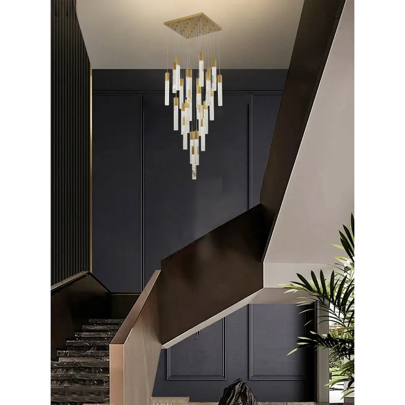 Lustre en métal doré 25 lumières avec cristaux transparents, H 19,6 po x l 27,5 po x P 27,5 po, Doré, 25