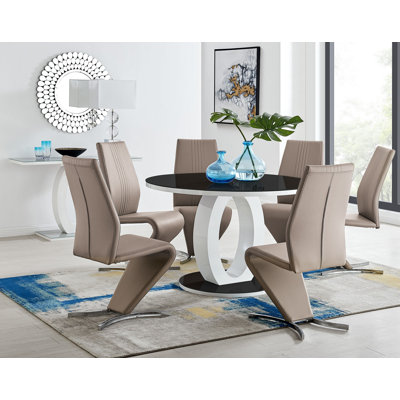 Scottsmoor Modern Halo Seat Round Dining Table Set - 6 Luxury Modern Dining Chairs