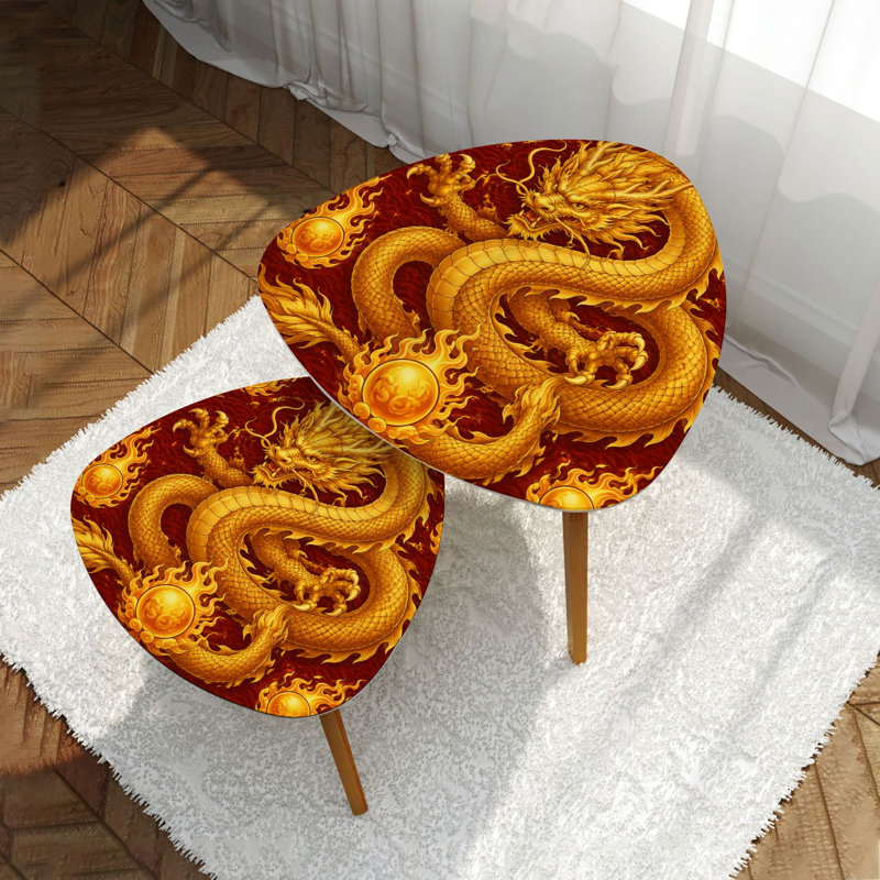 Triangle Nesting Coffee Table Set of 2 Seamless happy chinese new year 2024 dragon zodiac sign asian elements End Table Modern Minimalist Side Table Set for Living Room Bedroom
