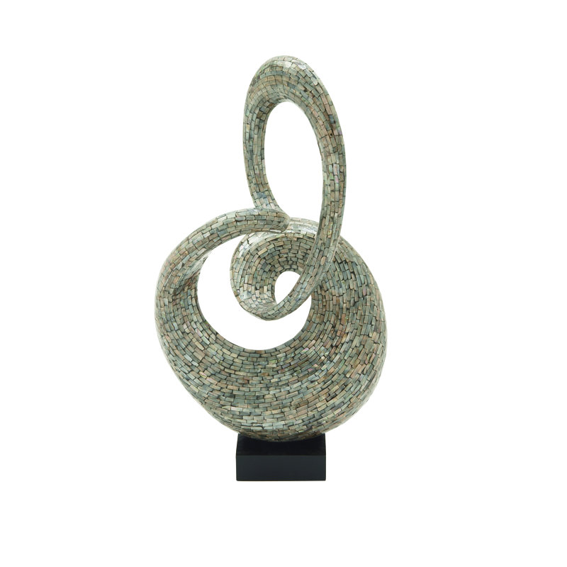 Sculpture décorative abstraite en nacre du Maine avec base noire, Gris